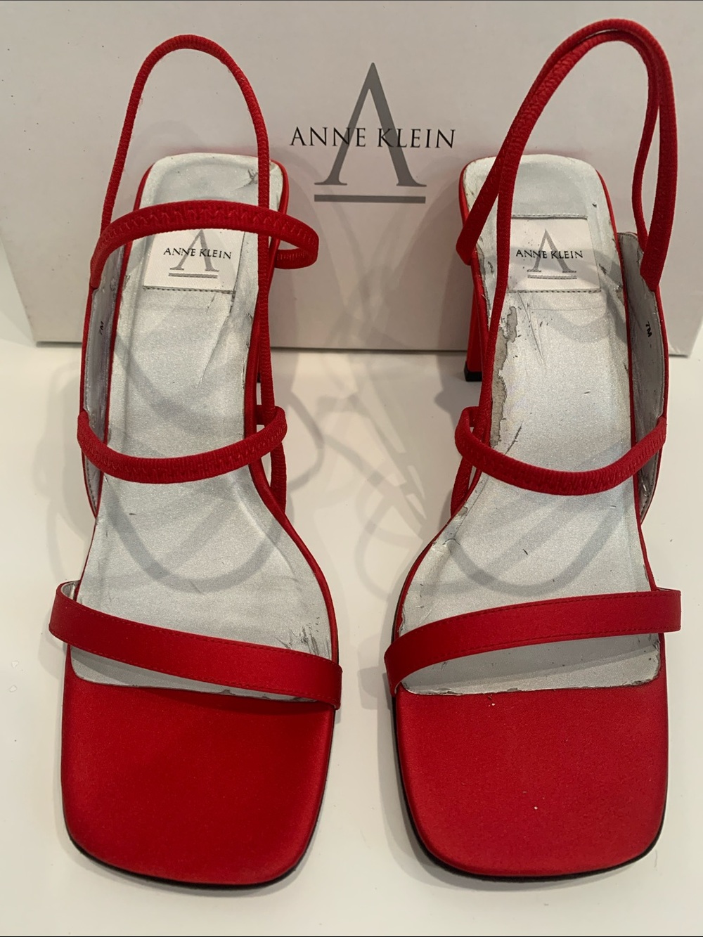 Vintage Anne Klein Red Satin Sandals size 7
